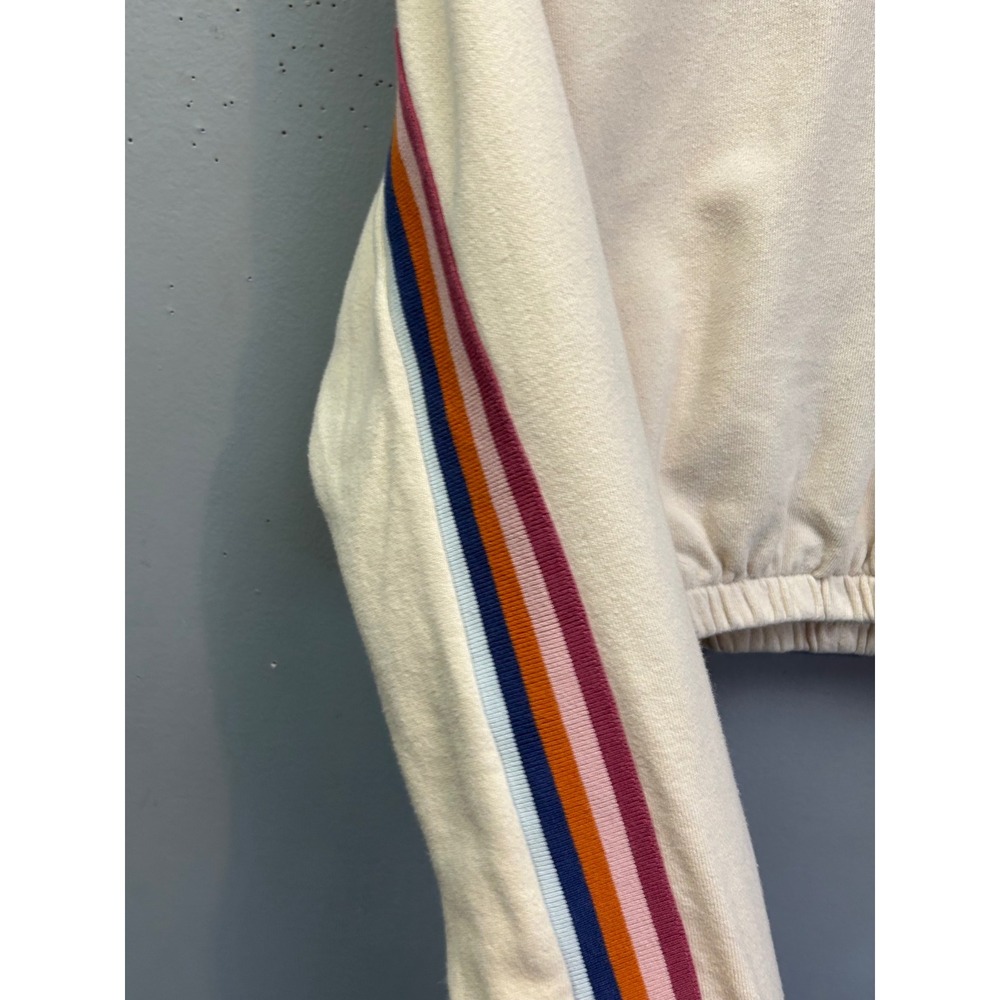 PS / LA Sweatshirt Womens Medium Cream Rainbow Stripe Cropped Quarter Zip Mock - Picture 8 of 9
